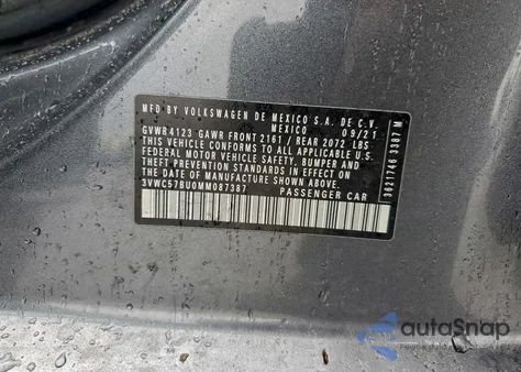 2021 Volkswagen Jetta S из США, поврежденный, VIN 3VWC57BU0MM087387